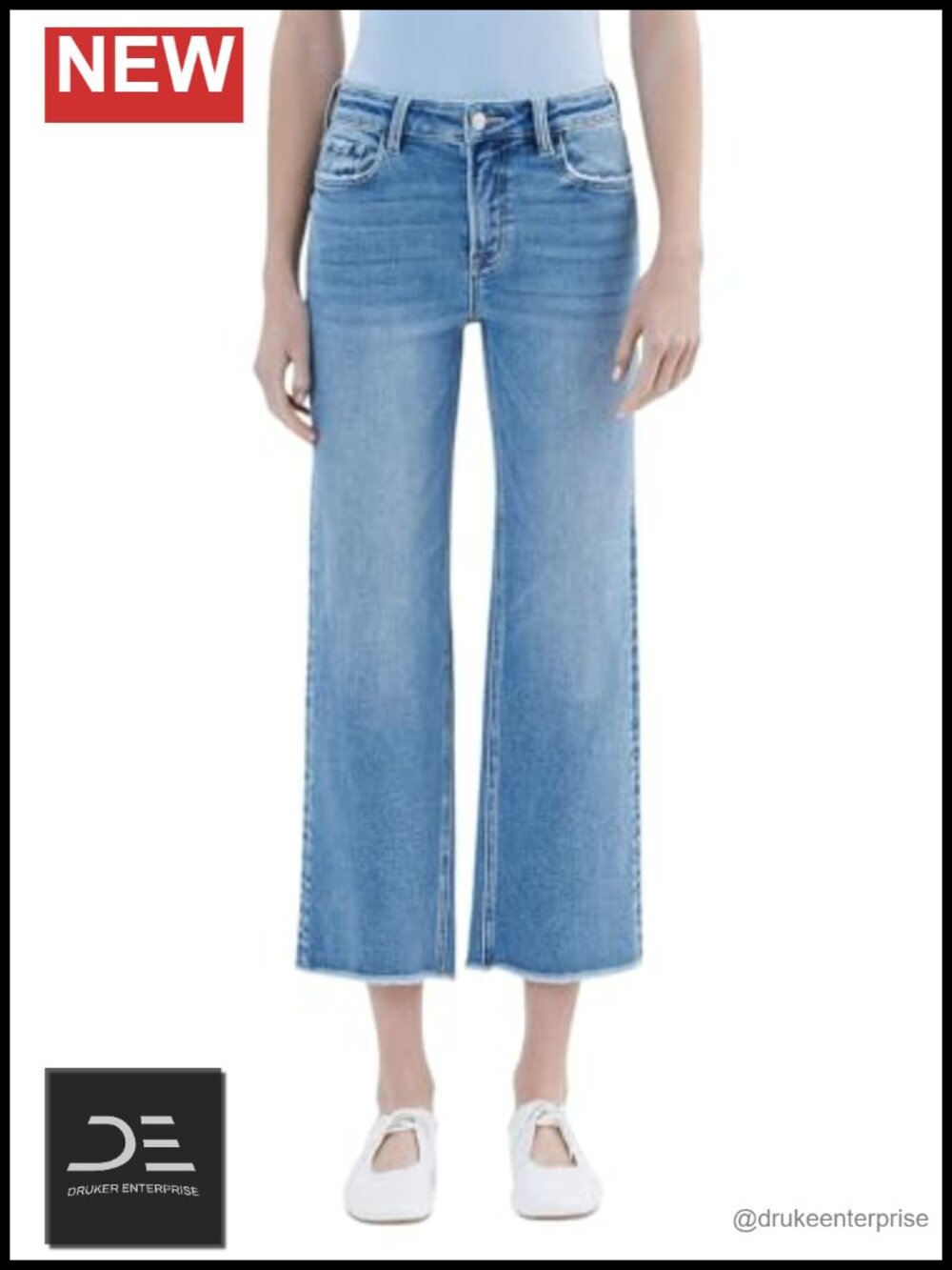 High Rise Slim Wide Leg Crop Jeans with Raw Hem